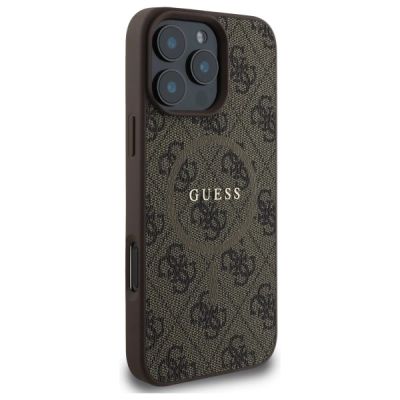 4. Guess 4G Ring Classic Logo MagSafe-Hülle für iPhone 16 Pro Max – braun