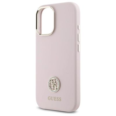 6. Guess Silikon Logo Strass 4G Hülle für iPhone 16 - Hellrosa