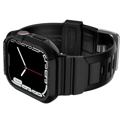 5. Spigen Rugged Armor Pro Hülle mit Armband für Apple Watch 4/5/6/7/8/SE (44/45 mm) – Schwarz