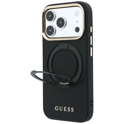 2. Guess Ring Stand 360 Grained Classic Logo MagSafe Hülle für iPhone 18 Pro / 17 Pro – schwarz