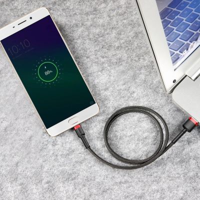14. Baseus Cafule Cable strapazierfähiges Nylonkabel USB / Micro USB 2A 3M schwarz-rot (CAMKLF-H91)