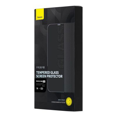 5. Baseus Vollbild-Hartglas für iPhone 14 Pro mit Anti-Blaulichtfilter und 0,3-mm-Lautsprecherabdeckung + Montagerahmen