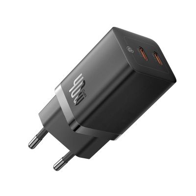 Baseus GaN5 Pro 40W 2xUSB-C Wandladegerät – Schwarz
