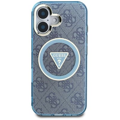 3. Guess IML Metal Glitter 4G Circle Triangle MagSafe Case für iPhone 16 - Blau