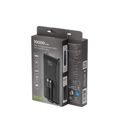6. GEMBIRD Powerbank 10000mAh mit LCD-Display, integrierten Kabeln und QC3.0 20W Schnellladefunktion
