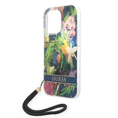 5. Guess GUOHCP14XHFLSB iPhone 14 Pro Max 6,7 "blau / blauer Hardcase Flower Strap