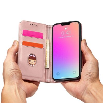 8. Magnet Card Case Hülle für iPhone 14 Plus Flip Cover Wallet Stand Pink