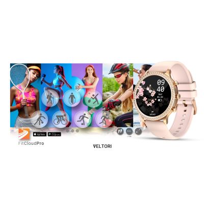 18. VELTORI VT310-1 Damen-Smartwatch, Goldarmband + rosa Silikonarmband