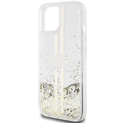 6. Guess Liquid Glitter Gold Stripes Hülle für iPhone 15 Plus / 14 Plus – transparent