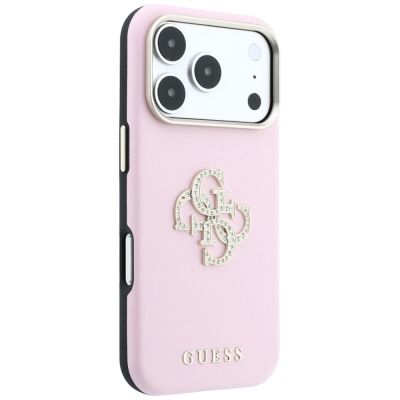 4. Guess Smooth & Big Strass Logo Hülle für iPhone 18 Pro Max / 17 Pro Max - Pink