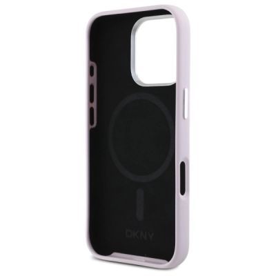 7. DKNY Liquid Silicone Small Metal Logo MagSafe-Hülle für iPhone 16 Pro – Rosa