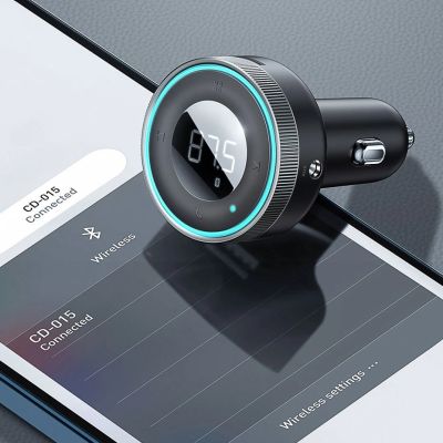 14. Baseus Enjoy FM Transmitter Autoladegerät LED 2x USB / 3,5mm Klinke kabellos MP3 Player Bluetooth 5.0 3.4A schwarz (CCLH-01)
