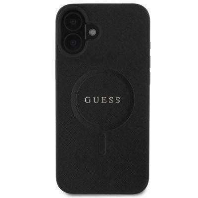 3. Guess Saffiano Classic Logo MagSafe-Hülle für iPhone 16 Plus – Schwarz