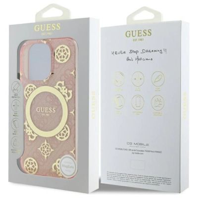 8. Guess IML Pfingstrose auf 4G-Hintergrund MagSafe-Hülle für iPhone 16 Pro – Rosa