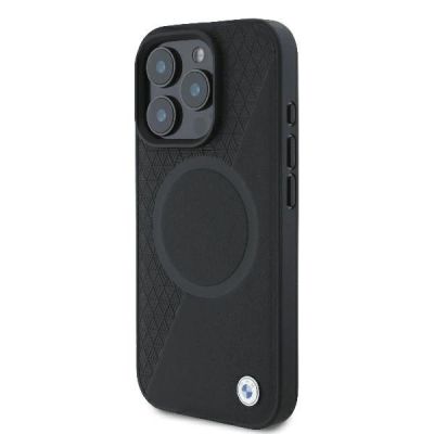 2. BMW Signature Leather Half Textured & Circle MagSafe Hülle für iPhone 16 Pro – Schwarz