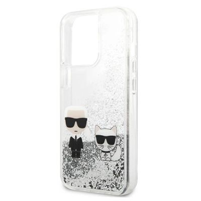 6. Karl Lagerfeld Liquid Glitter Karl&Choupette iPhone 13 Pro / 13 6.1" Hülle - Silber
