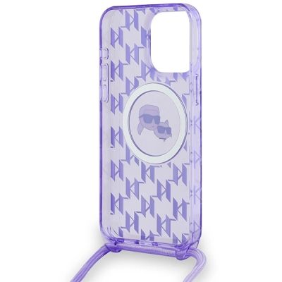 6. Karl Lagerfeld IML Crossbody Monogram Karl & Choupette Head MagSafe-Hülle für iPhone 15 Pro – Lila