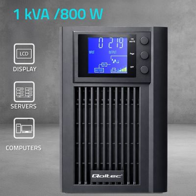 3. Qoltec USV mit reiner Sinuswelle | 1 kVA | 800 W | AVR | LCD | Reine Sinuswelle