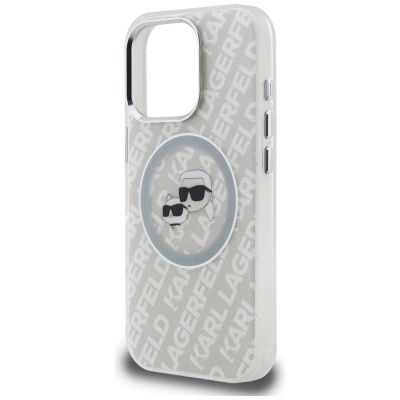 6. Karl Lagerfeld IML Glitter Karl & Choupette Heads Logo MagSafe Hülle für iPhone 16 Pro Max - Grau
