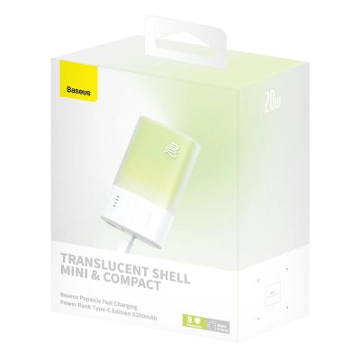 12. Baseus Popsicle 5200 mAh 20 W Powerbank mit integriertem Lightning Kabel (+ weißes Baseus Simple USB-C - USB-C 60 W/20 V/3 A/30 cm Kabel) - Weiß-Grün