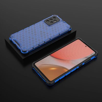 13. Honeycomb Handyhülle Schutzhülle mit TPU Rahmen für Samsung Galaxy A72 4G blau