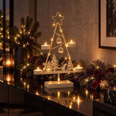 5. METALLER LED-WEIHNACHTSBAUM-KERZENHALTER 38 CM WEISS