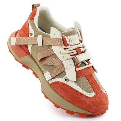 7. Damen-Sneaker aus beigefarbenem und orangefarbenem Leder Goe RR2N4064