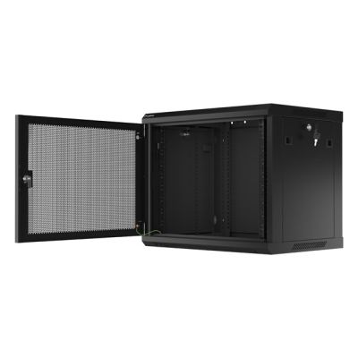 5. Wandregalschrank 19" 9U 600X450 SCHWARZ PERFORIERT TÜR LANBERG (FLAT PACK)