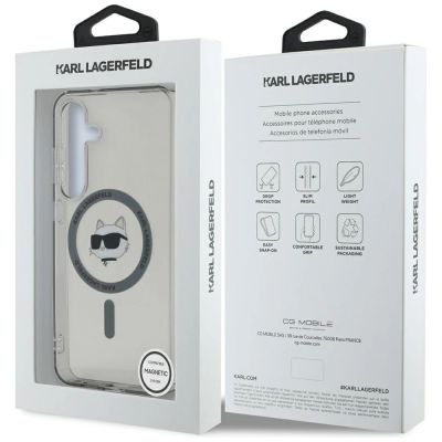 8. Karl Lagerfeld Button Choupette Head gedrucktes Logo MagSafe Samsung Galaxy S25 Hülle schwarz