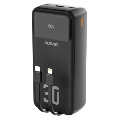 Dudao K15MAX 30000mAh PD 22.5W Powerbank mit integrierten Kabeln - Schwarz