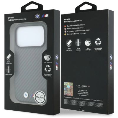 8. BMW M Carbon Metal Logo MagSafe Hülle für iPhone 17 Pro Max / 18 Pro Max – Grau