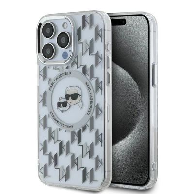 Karl Lagerfeld IML Monogram Karl & Choupette Head MagSafe Hülle für iPhone 15 Pro – transparent