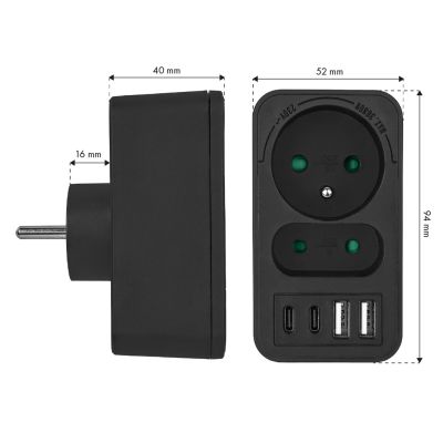 6. MACLEAN Steckdosenleiste x2 + 4xUSB, Verteiler mit 2 Steckdosen, 2xUSB-A, 2xUSB-C PD 20W, 1x16A + 1x6A MCE249 F/B