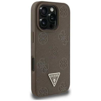 4. Guess Grained Hot Stamp Peony Triangle Logo MagSafe iPhone 16 Pro Max Hülle - Braun