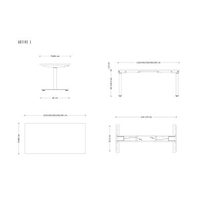 2. Schreibtisch/Tisch mit verstellbarer Höhe UNIQUE ACTIVE I 14-C103W-B-140-YZ-13, schwarzes Gestell, anthrazitfarbene Tischplatte, 140 x 70 cm