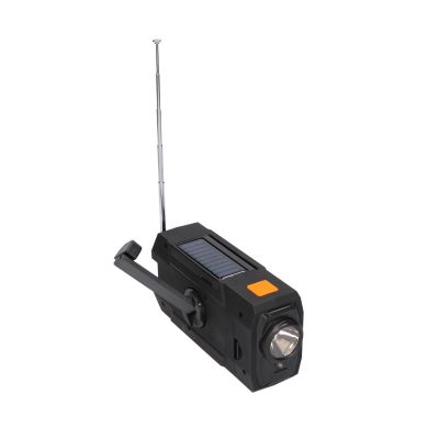 13. Extralink Solar-Notfallradio mit Kurbeldynamo-Powerbank (4000 mAh) und SOS-Taschenlampe SR-4000, tragbar, analog, Schwarz/Orange