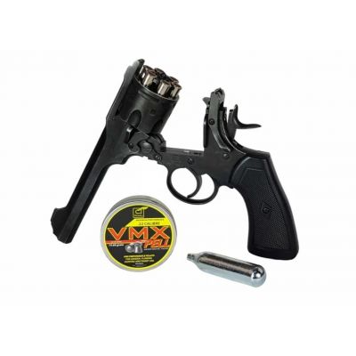 6. WEBLEY MKVI .455 Polizeirevolver, Kal. 4,5 mm, Diabolo, 6-Schuss-Patronen, 4"-Lauf, CO2 Black Ekp do17J