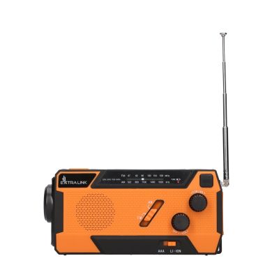 5. Extralink Solar-Notfallradio mit Kurbeldynamo-Powerbank (4000 mAh) und SOS-Taschenlampe SR-4000, tragbar, analog, Schwarz/Orange