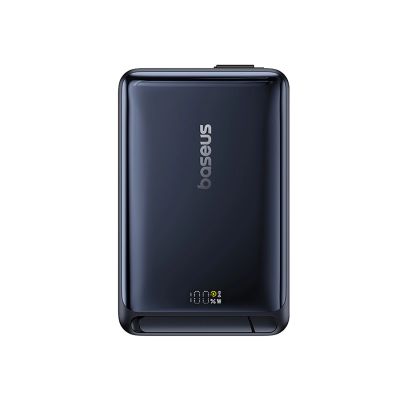 5. Baseus Nomos 10000mAh 45W Qi2 Powerbank mit MagSafe-kompatiblem Ständer und integriertem USB-C-Kabel – Schwarz