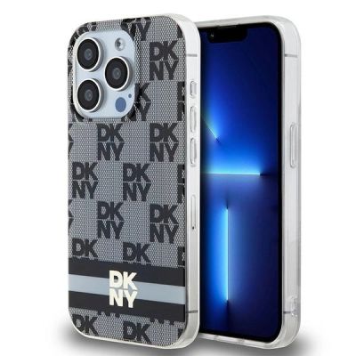 DKNY IML Checkered Mono Pattern & Printed Stripes MagSafe Hülle für iPhone 13 Pro / 13 – Schwarz