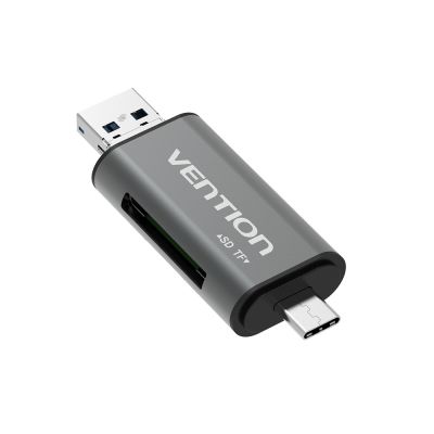 2. Vention SD/microSD-Kartenleser mit USB 3.0 USB-C microSD-Anschlüssen, Grau