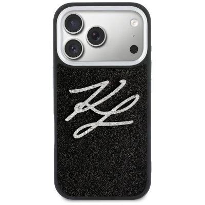 3. Karl Lagerfeld IML Glitter KL Diamond Logo Hülle für iPhone 17 Pro - Schwarz