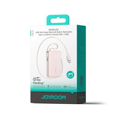 2. Joyroom JR-PR2L 10000mAh 35W Powerbank mit integriertem, einziehbarem USB-C-Kabel und Lightning Kabel mit Trageschlaufe – Pink