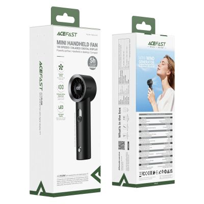 5. Acefast YF1 Mini-Handventilator mit LED-Anzeige und stufenloser Luftstromregulierung – Schwarz
