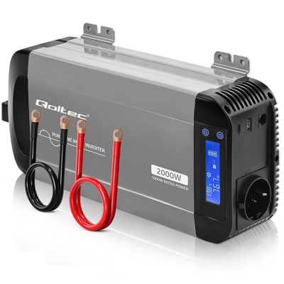 2. Qoltec Sinus-Spannungswandler | 12 V auf 230 V | 1000/2000 W | LCD | USB | USB-C | Kompatibel mit LiFePO4-, GEL- und AGM-Akkus