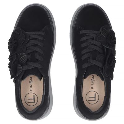 5. Damen-Sneaker aus Leder mit Plateausohle und Blumenmuster, Wildleder, schwarz, Filippo DP8113