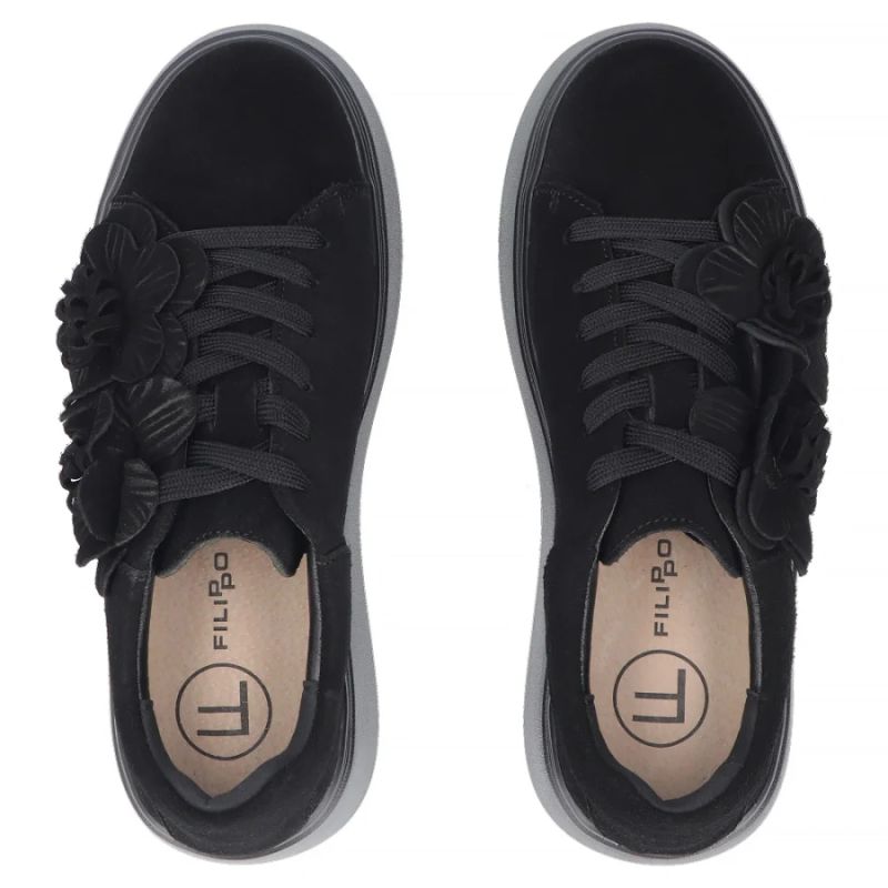 5. Damen-Sneaker aus Leder mit Plateausohle und Blumenmuster, Wildleder, schwarz, Filippo DP8113