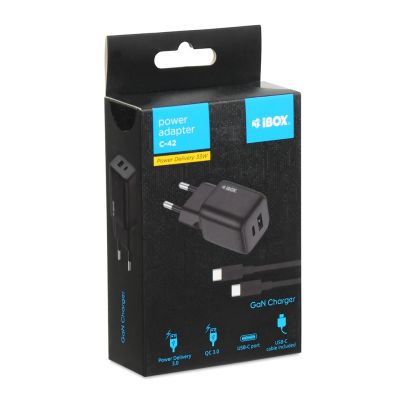 5. IBOX Universal-Ladegerät C-42 GAN PD33W USB A+C Schwarz
