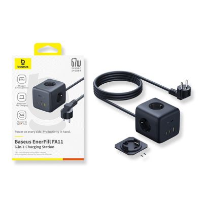 5. Baseus EnerFill FA11 67W Steckdosenleiste, USB-A + USB-C Würfel + 3 x EU-Steckdose 1,5m - Schwarz