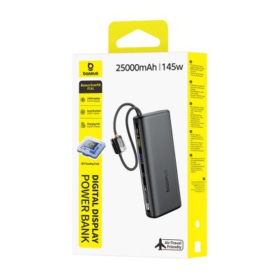 8. Baseus EnerFill FC41 25000mAh 145W Powerbank mit Digitalanzeige und integriertem Dual-USB-C-Kabel – Schwarz